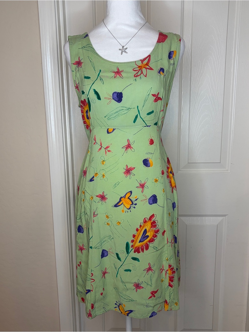VINTAGE ‘Dressing Clio’ Bright Floral Whimsical Green Dress